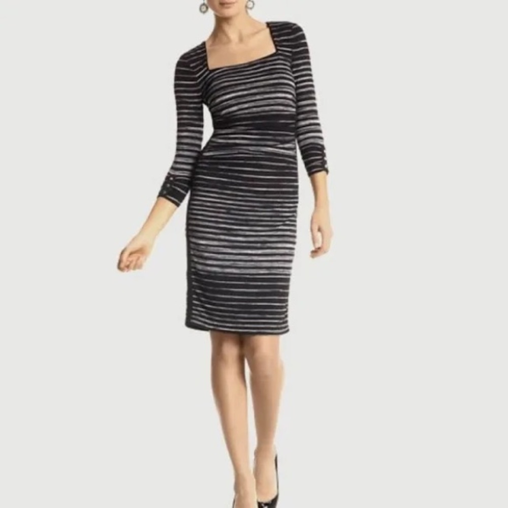 White House Black Market Black & White Ruched Dress